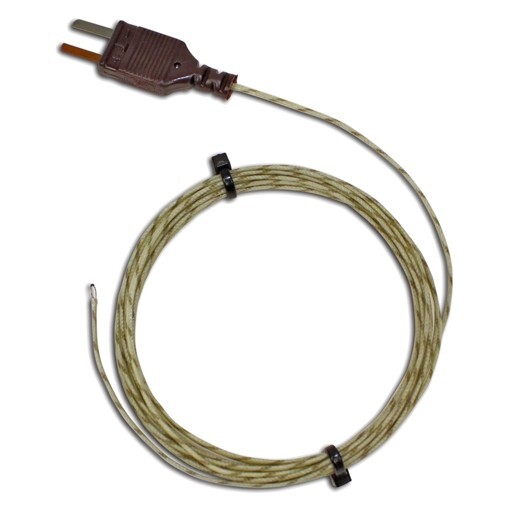 Thermocouple type T, exposed tip, fiberglass insulated, 1 m
